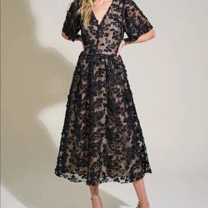 Black Floral Lace Midi Dress